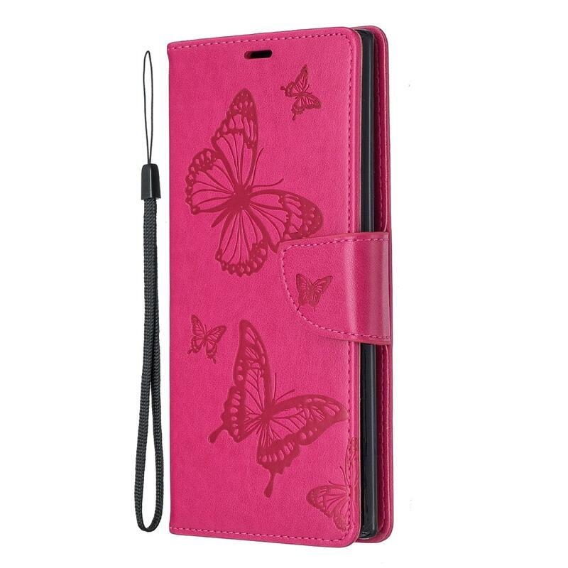 Butterfly PU kožené peněženkové pouzdro na mobil Samsung Galaxy Note 10 Plus - rose
