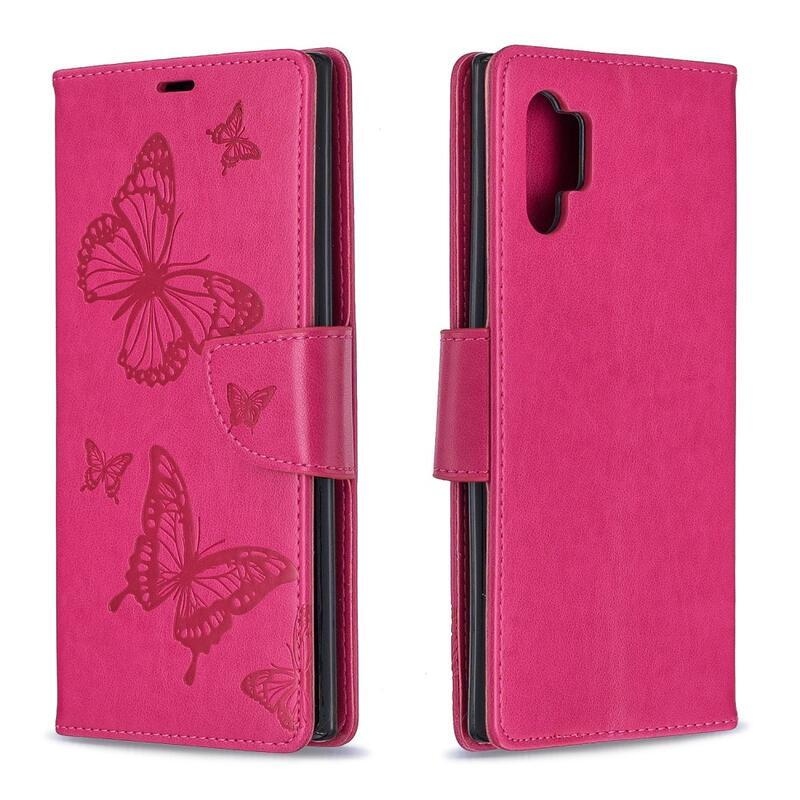 Butterfly PU kožené peněženkové pouzdro na mobil Samsung Galaxy Note 10 Plus - rose