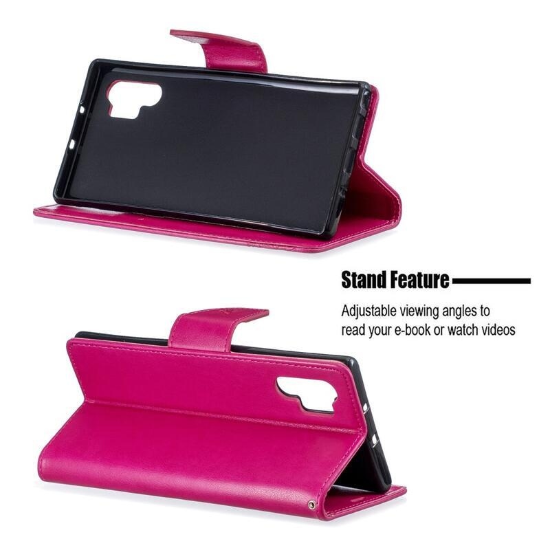 Butterfly PU kožené peněženkové pouzdro na mobil Samsung Galaxy Note 10 Plus - rose