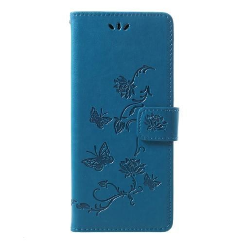 Butterfly PU kožené peněženkové pouzdro na mobil Sony Xperia 1 - modrý