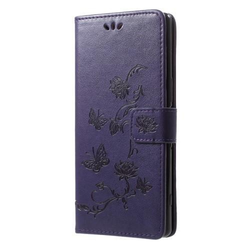 Butterfly PU kožené peněženkové pouzdro na mobil Sony Xperia 1 - tmavěfialový