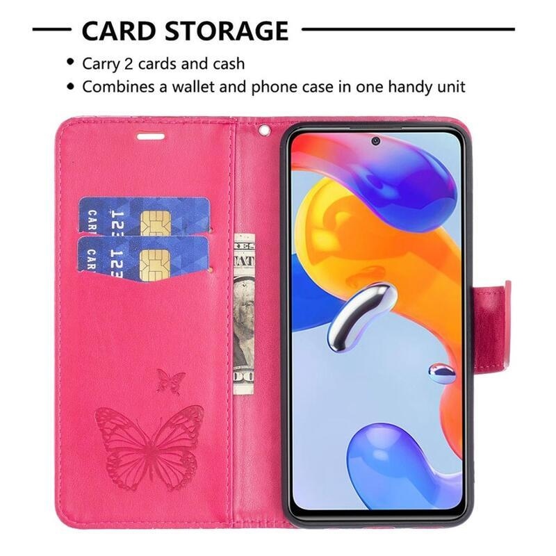 Butterfly PU kožené peněženkové pouzdro na mobil Xiaomi Poco M4 Pro 4G - rose