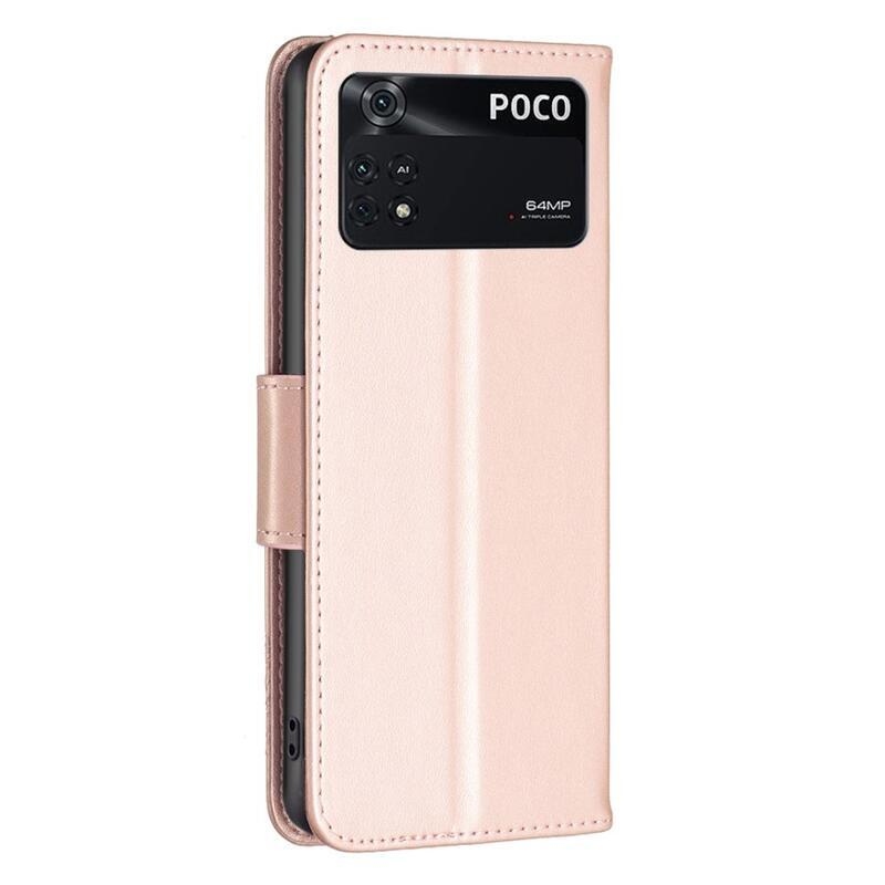 Butterfly PU kožené peněženkové pouzdro na mobil Xiaomi Poco M4 Pro 4G - růžovozlaté