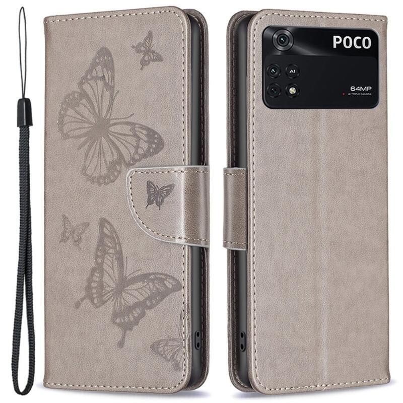 Butterfly PU kožené peněženkové pouzdro na mobil Xiaomi Poco M4 Pro 4G - šedé