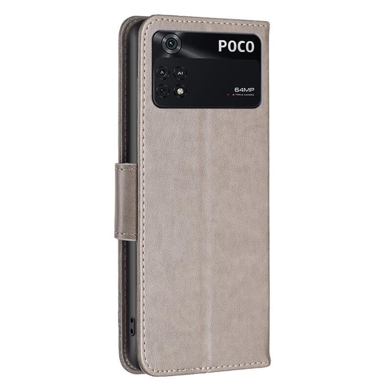 Butterfly PU kožené peněženkové pouzdro na mobil Xiaomi Poco M4 Pro 4G - šedé