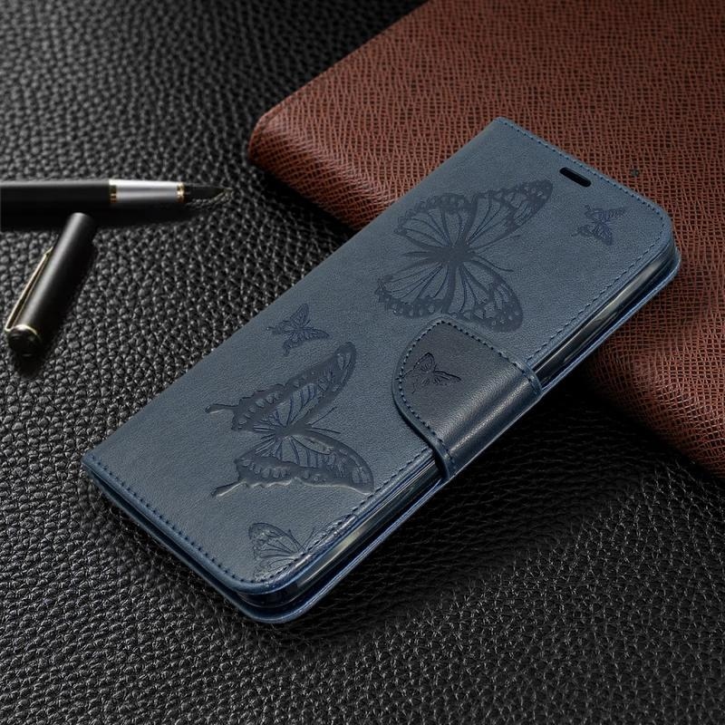 Butterfly PU kožené peněženkové pouzdro na mobil Xiaomi Redmi 8A - modré
