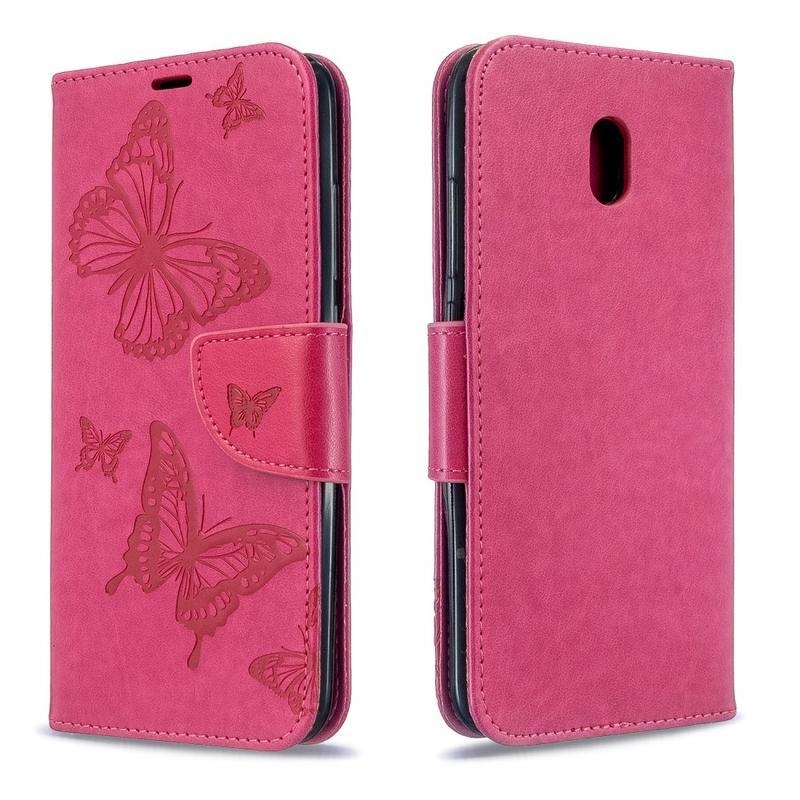 Butterfly PU kožené peněženkové pouzdro na mobil Xiaomi Redmi 8A - rose