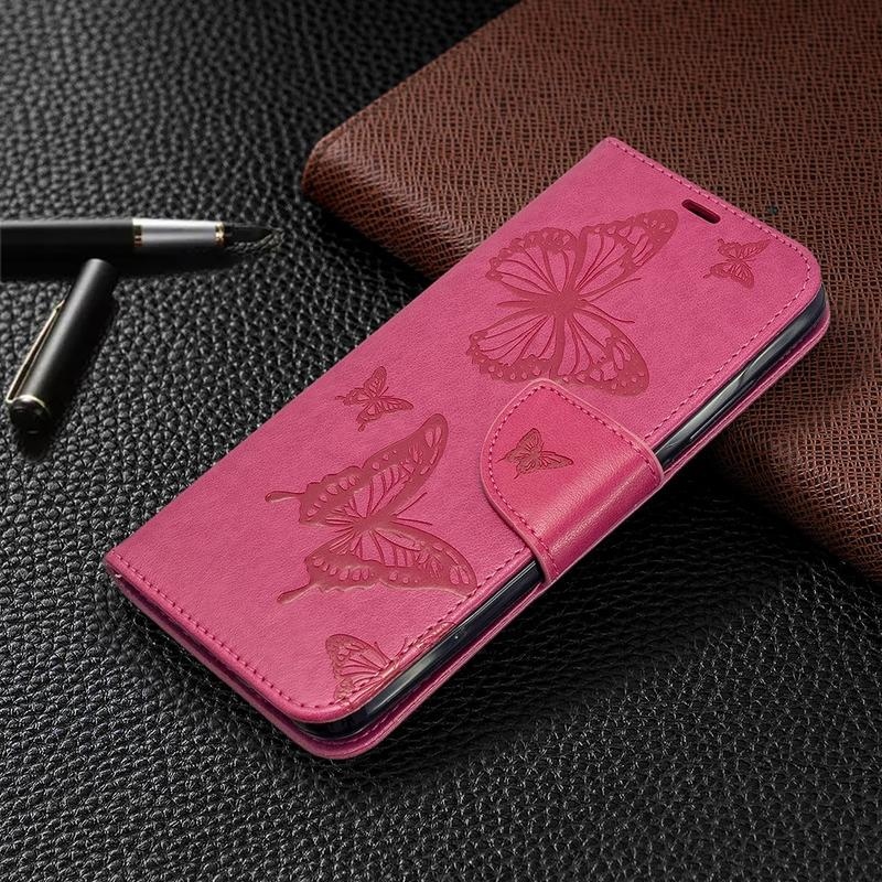 Butterfly PU kožené peněženkové pouzdro na mobil Xiaomi Redmi 8A - rose