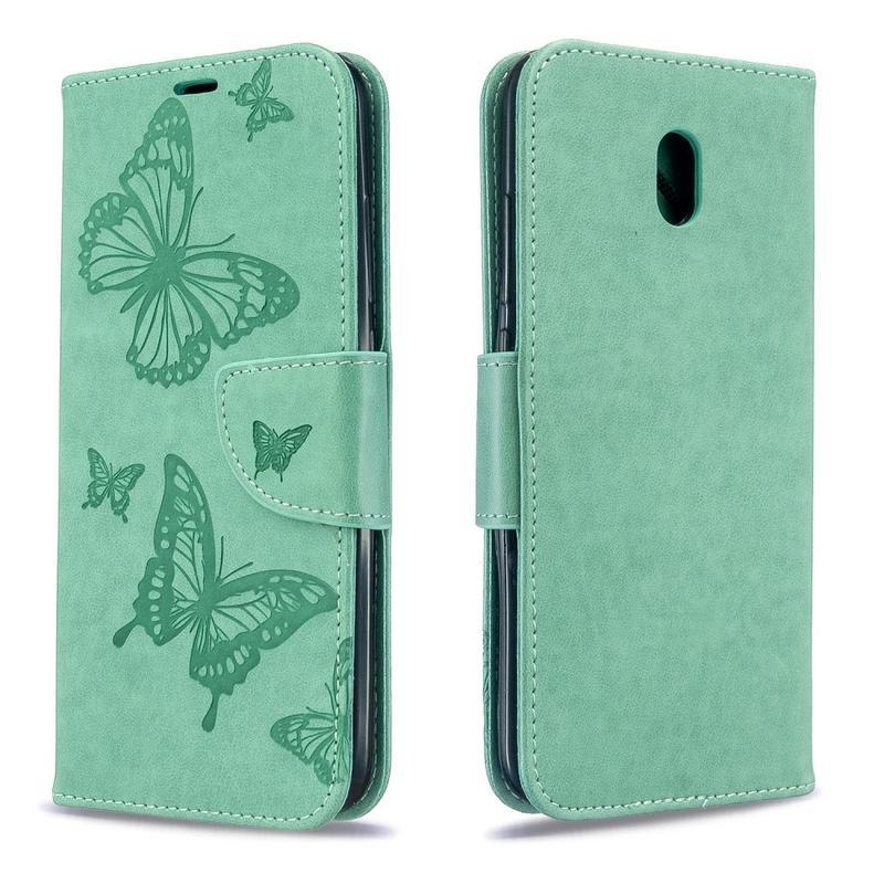 Butterfly PU kožené peněženkové pouzdro na mobil Xiaomi Redmi 8A - zelené