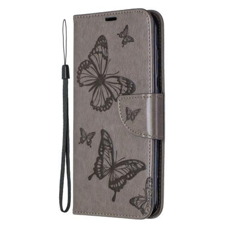 Butterfly PU kožené peněženkové pouzdro pro mobil Nokia 3.2 - šedé