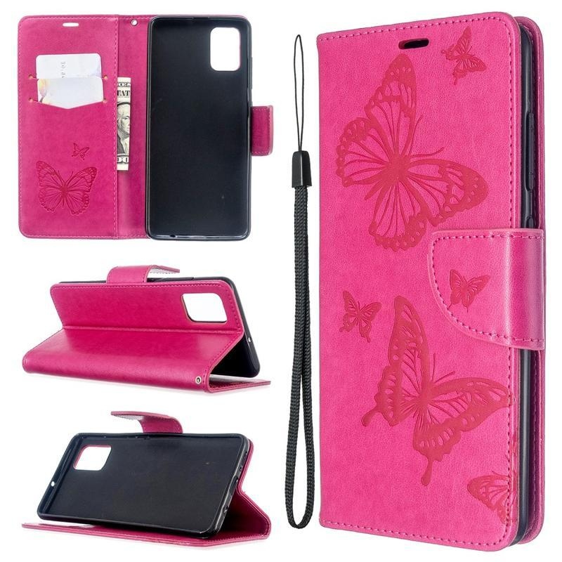 Butterfly PU kožené pouzdro na mobil Samsung Galaxy A51 - rose