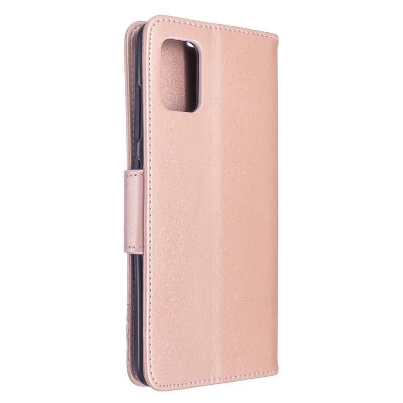 Butterfly PU kožené pouzdro na mobil Samsung Galaxy A51 - růžovozlaté