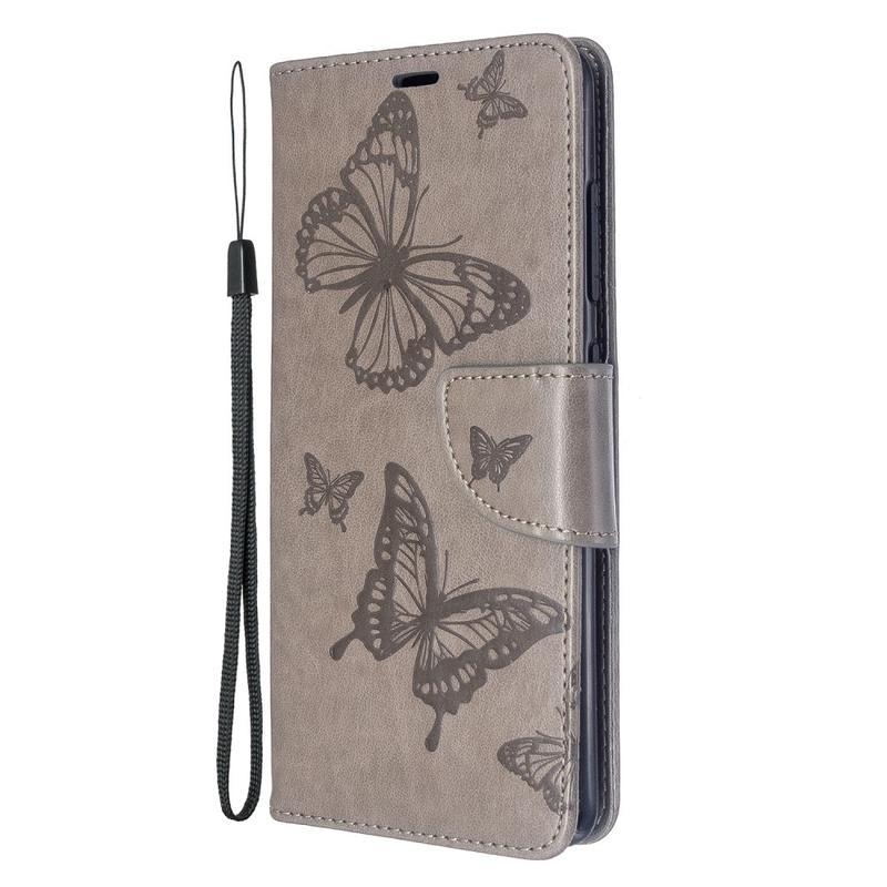 Butterfly PU kožené pouzdro na mobil Samsung Galaxy A51 - šedé
