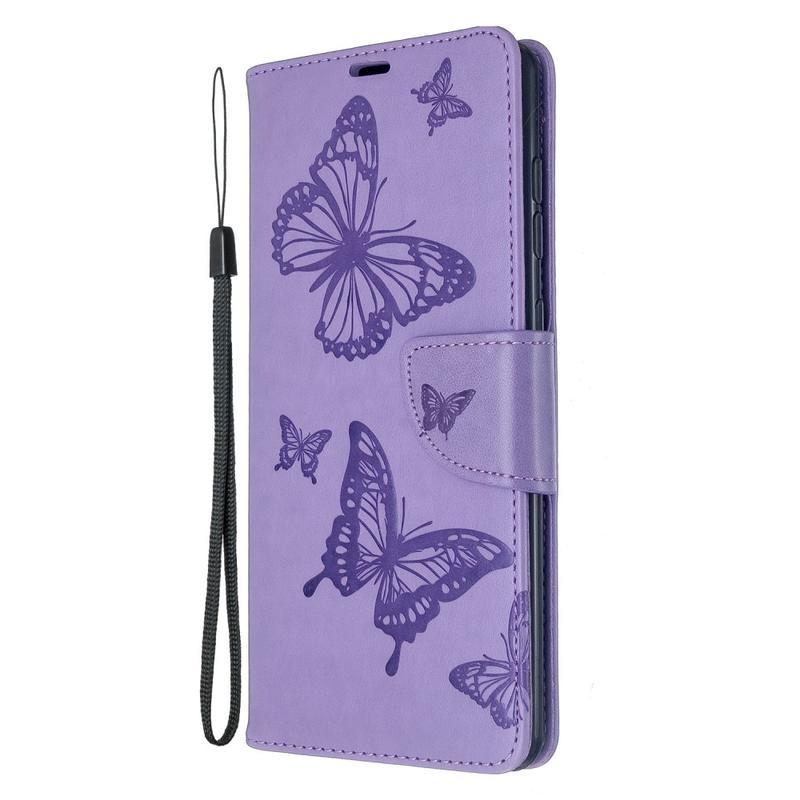 Butterfly PU kožené pouzdro na mobil Samsung Galaxy A71 - fialové