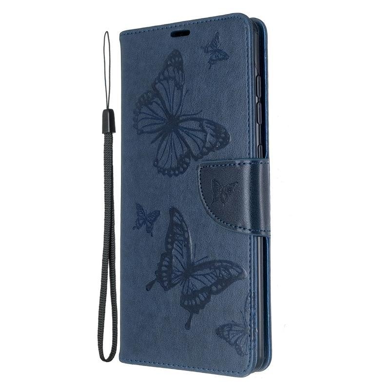Butterfly PU kožené pouzdro na mobil Samsung Galaxy A71 - modré