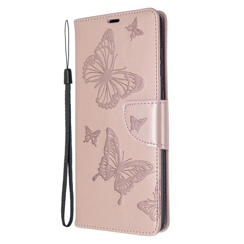 Butterfly PU kožené pouzdro na mobil Samsung Galaxy A71 - růžovozlaté