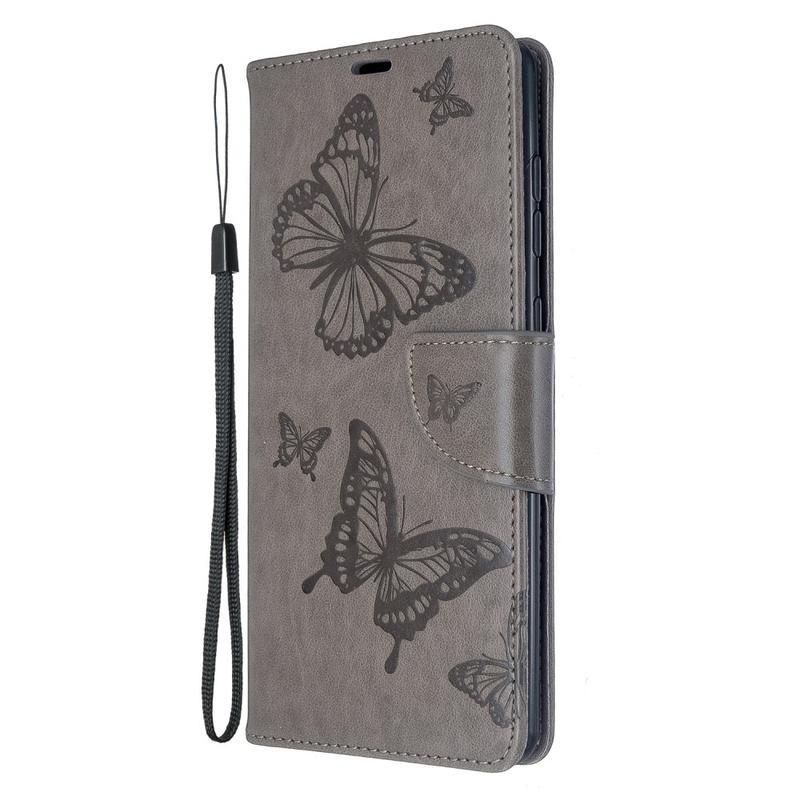 Butterfly PU kožené pouzdro na mobil Samsung Galaxy A71 - šedé