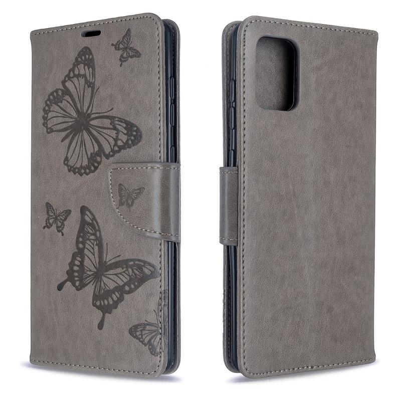 Butterfly PU kožené pouzdro na mobil Samsung Galaxy A71 - šedé