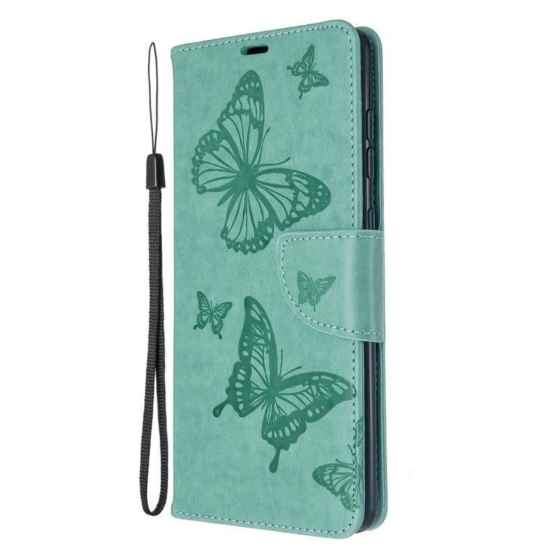 Butterfly PU kožené pouzdro na mobil Samsung Galaxy A71 - zelené