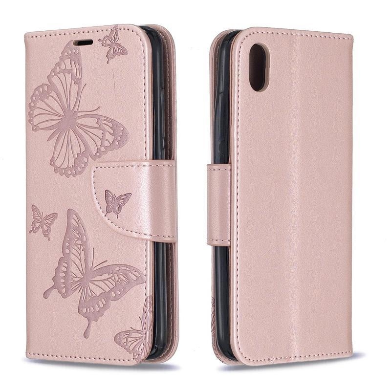 Butterfly PU kožené pouzdro na mobil Xiaomi Redmi 7A - růžovozlaté