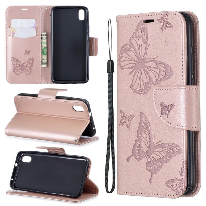 Butterfly PU kožené pouzdro na mobil Xiaomi Redmi 7A - růžovozlaté