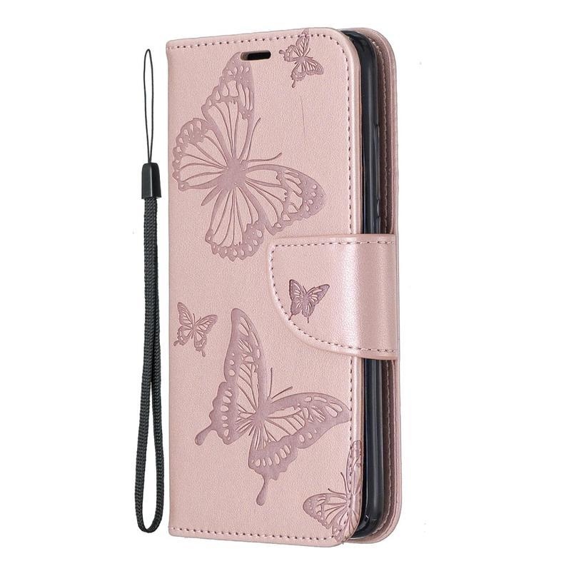 Butterfly PU kožené pouzdro na mobil Xiaomi Redmi 7A - růžovozlaté
