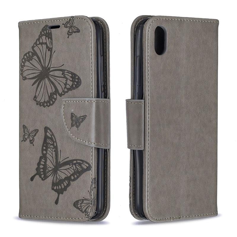 Butterfly PU kožené pouzdro na mobil Xiaomi Redmi 7A - šedé