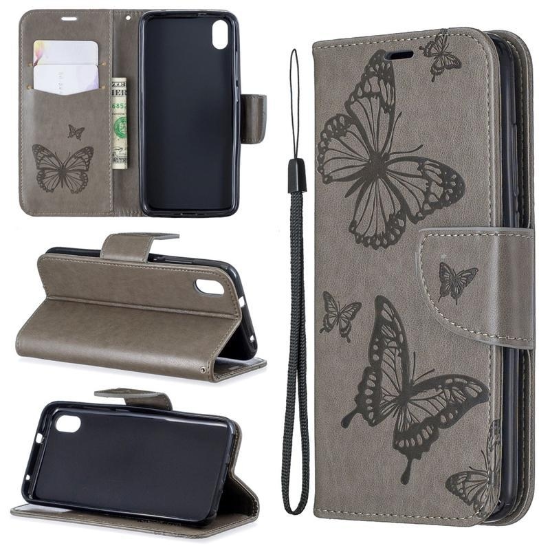 Butterfly PU kožené pouzdro na mobil Xiaomi Redmi 7A - šedé