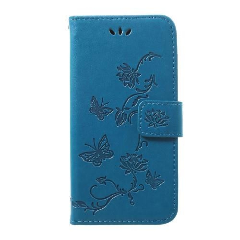 Butterfly PU kožené pouzdro na Samsung Galaxy A40 - modré