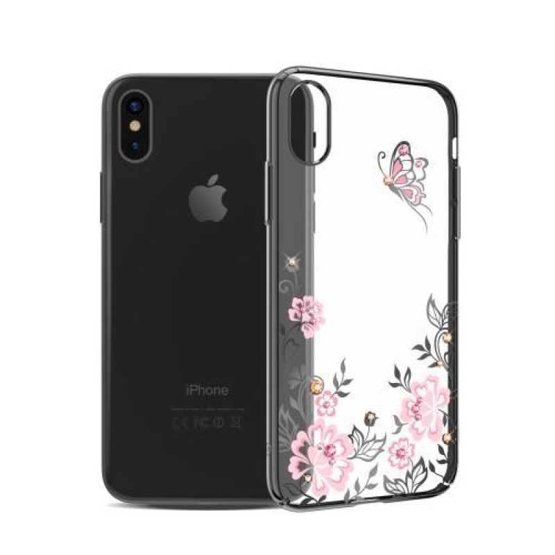 Butterfly Swarovski plastový obal na iPhone X - černý