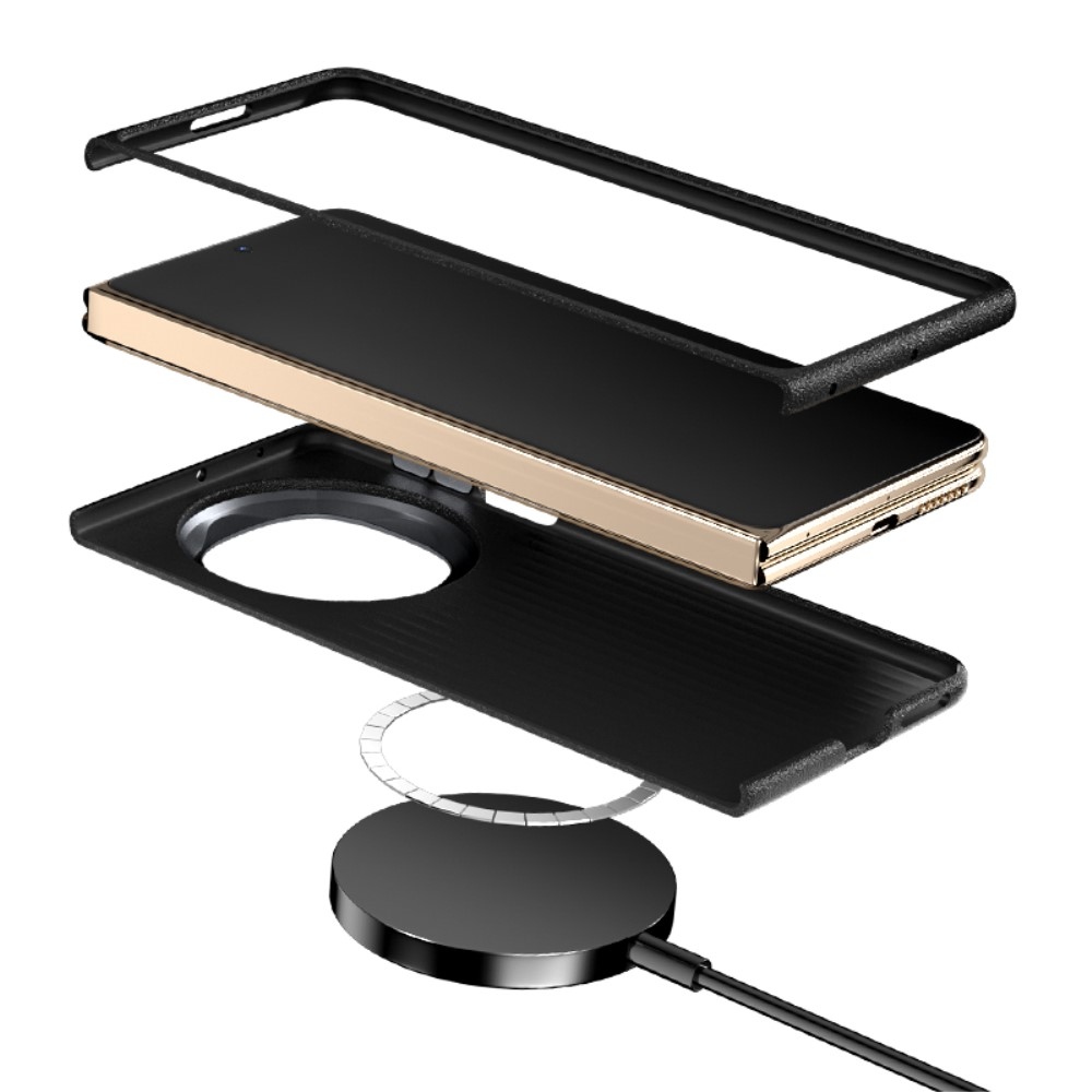 ABEEL Case plastový kryt s umělou kůží na Huawei Mate X6 - černý