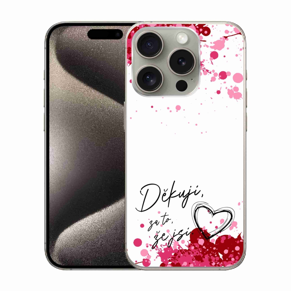 Gelový kryt mmCase na iPhone 15 Pro - zamilovaný text 2 bílé pozadí