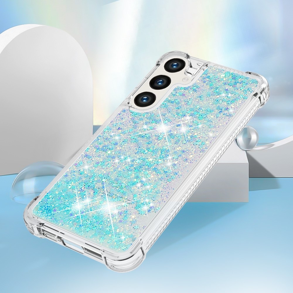 Glitter přesýpací gelový obal na mobil Samsung Galaxy S24+ - modrý/hvězdičky
