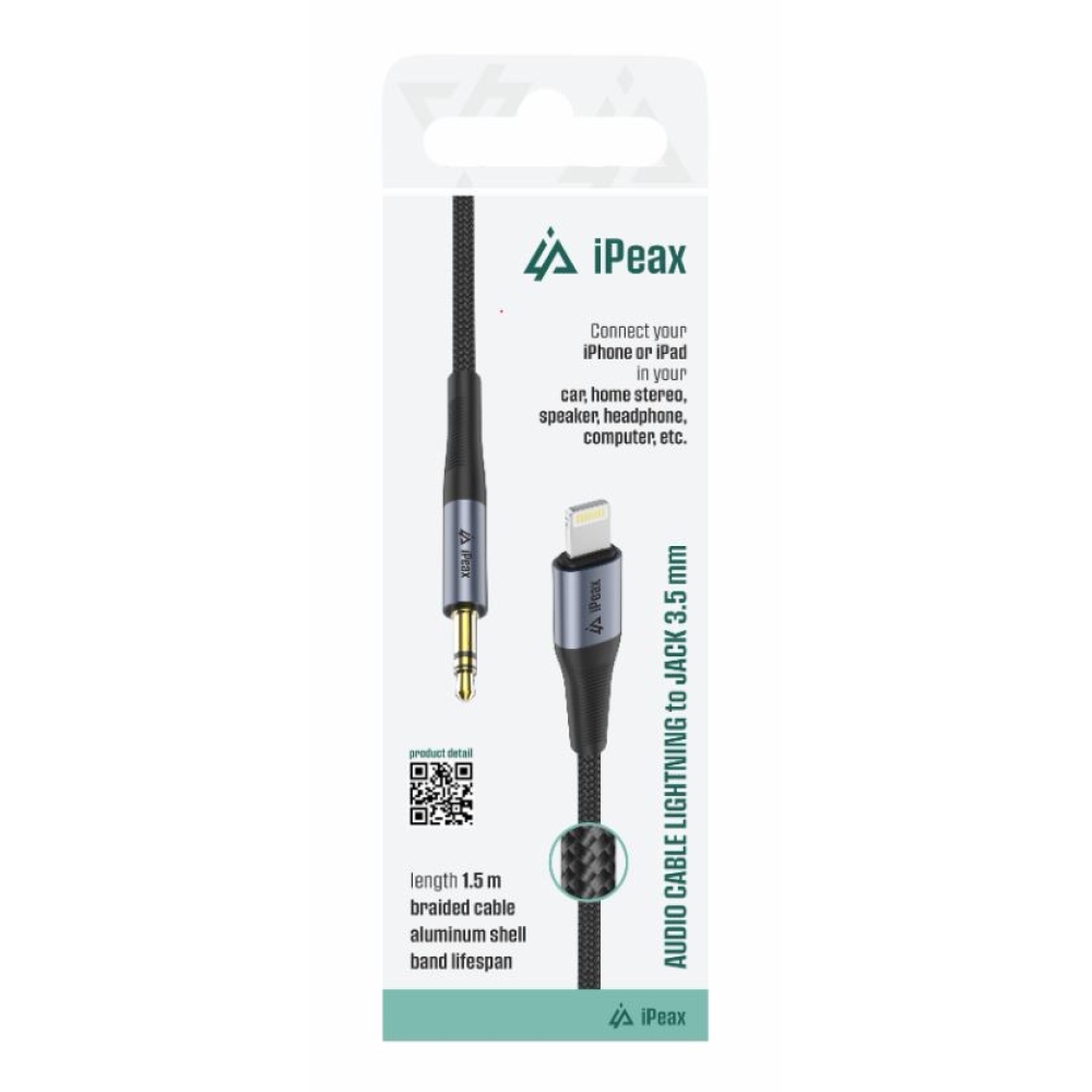 iPEAX Adaptér lightning / 3,5 mm jack 1,5 m - černý