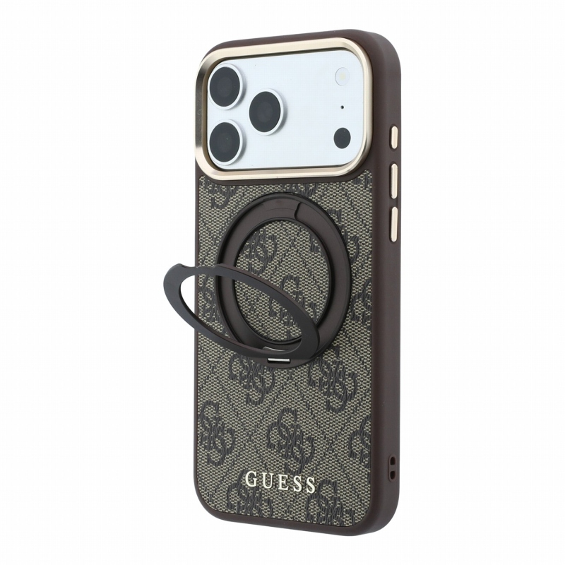 Guess PU 4G Ring Stand MagSafe Zadní Kryt pro iPhone 18 Pro Max Brown