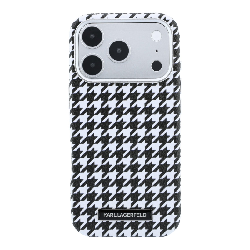 Karl Lagerfeld PU Houndstooth Resin Plate MagSafe Zadní Kryt pro iPhone 17 Pro Black