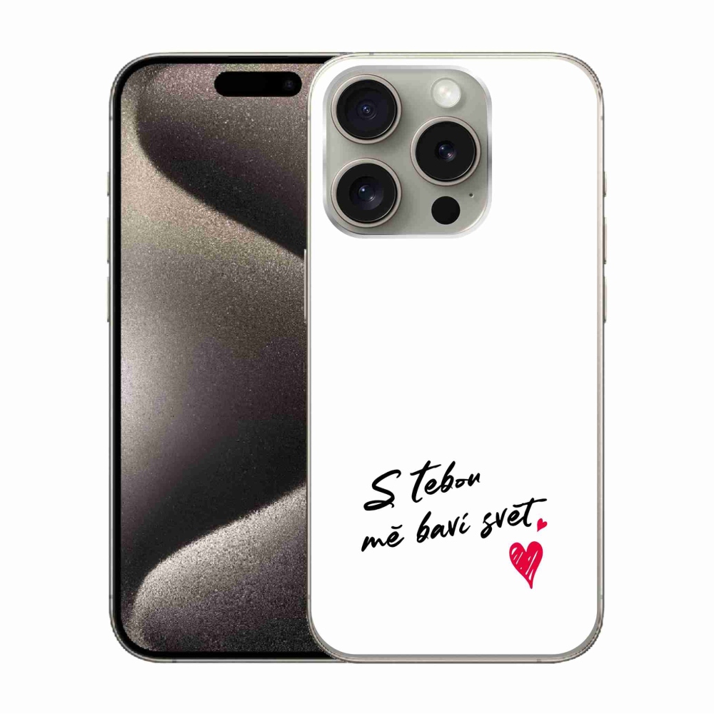 Gelový kryt mmCase na iPhone 15 Pro - zamilovaný text 1 bílé pozadí