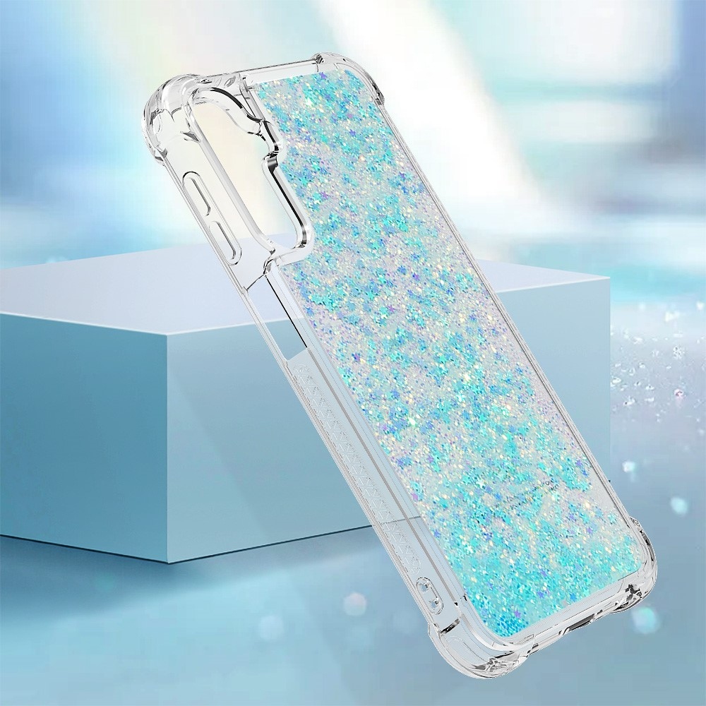 Glitter přesýpací gelový obal na Samsung Galaxy A24 - modrý/hvězdičky