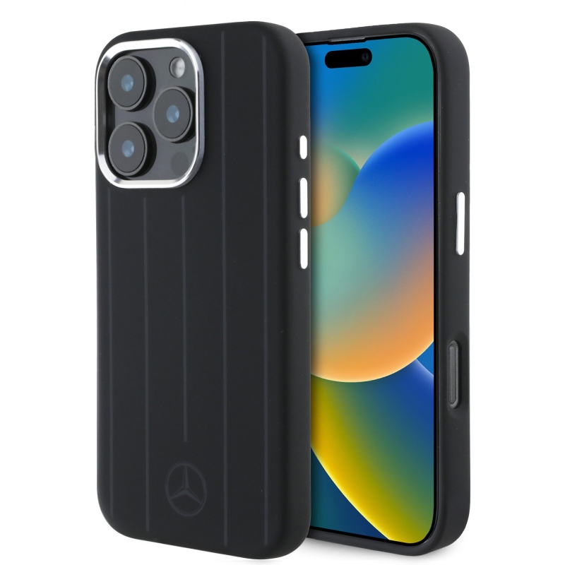 Mercedes Liquid Silicon Stripes Pattern MagSafe Zadní Kryt pro iPhone 16 Pro Black 