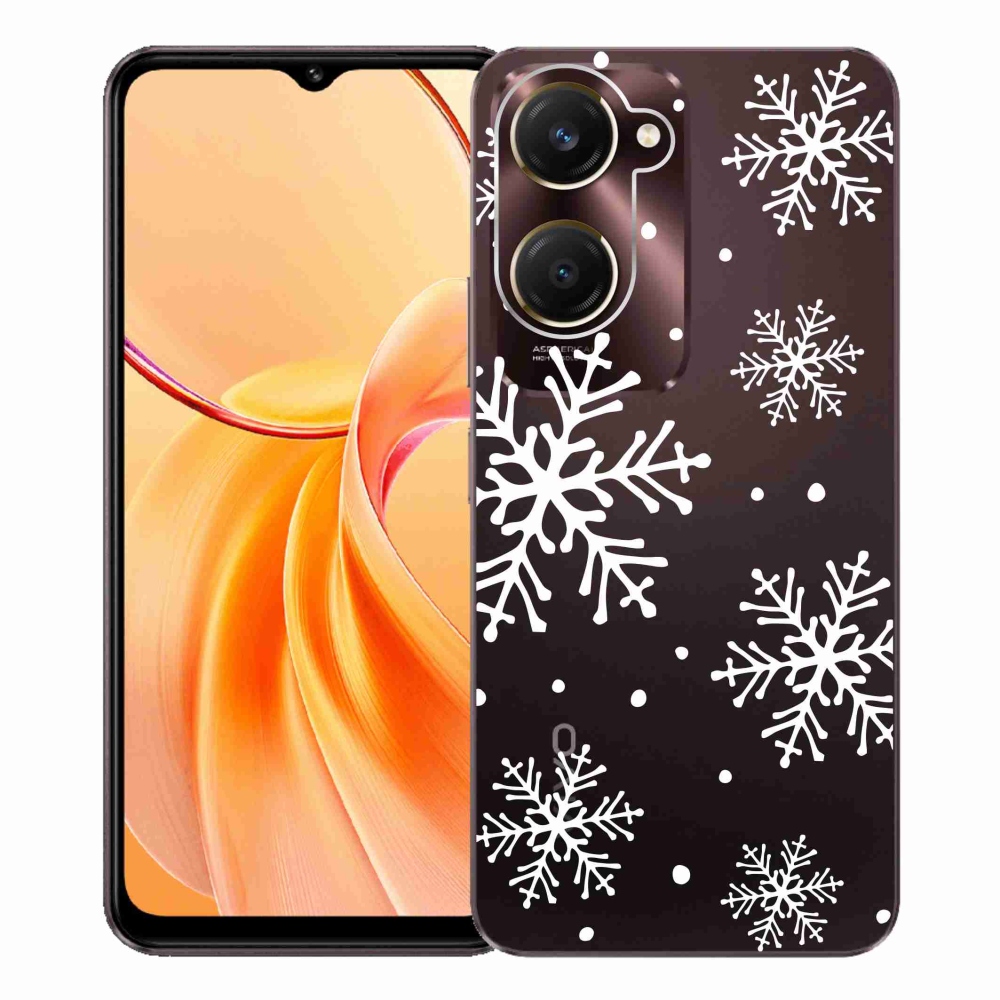 Gelový kryt mmCase na Vivo Y28s 5G - bílé vločky na průhledném pozadí