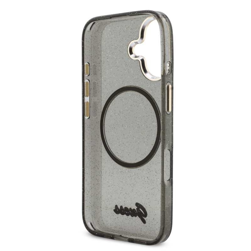 Guess IML Glitter Script Strap MagSafe Zadní Kryt pro iPhone 17 Black