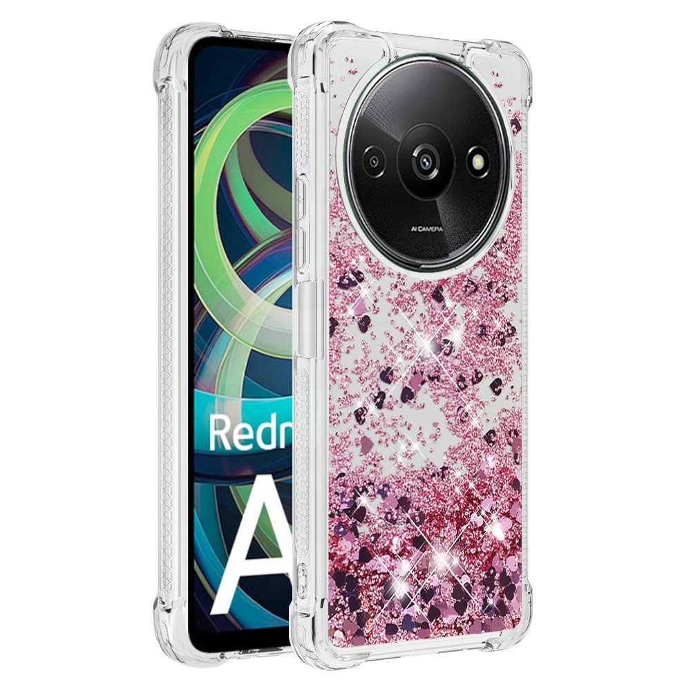 Glitter gelový přesýpací obal na Xiaomi Redmi A3 - růžovozlatý/srdíčka
