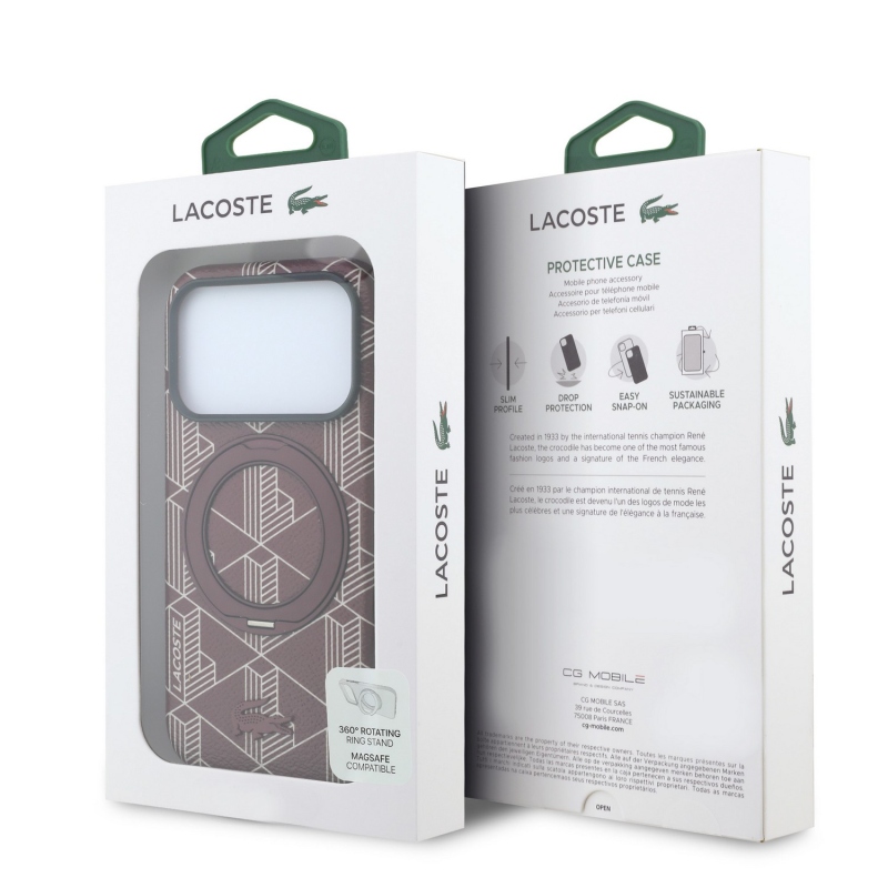 Lacoste PVC Semi Wrap Blend Ring Stand MagSafe Zadní Kryt pro iPhone 18 Pro Burgundy