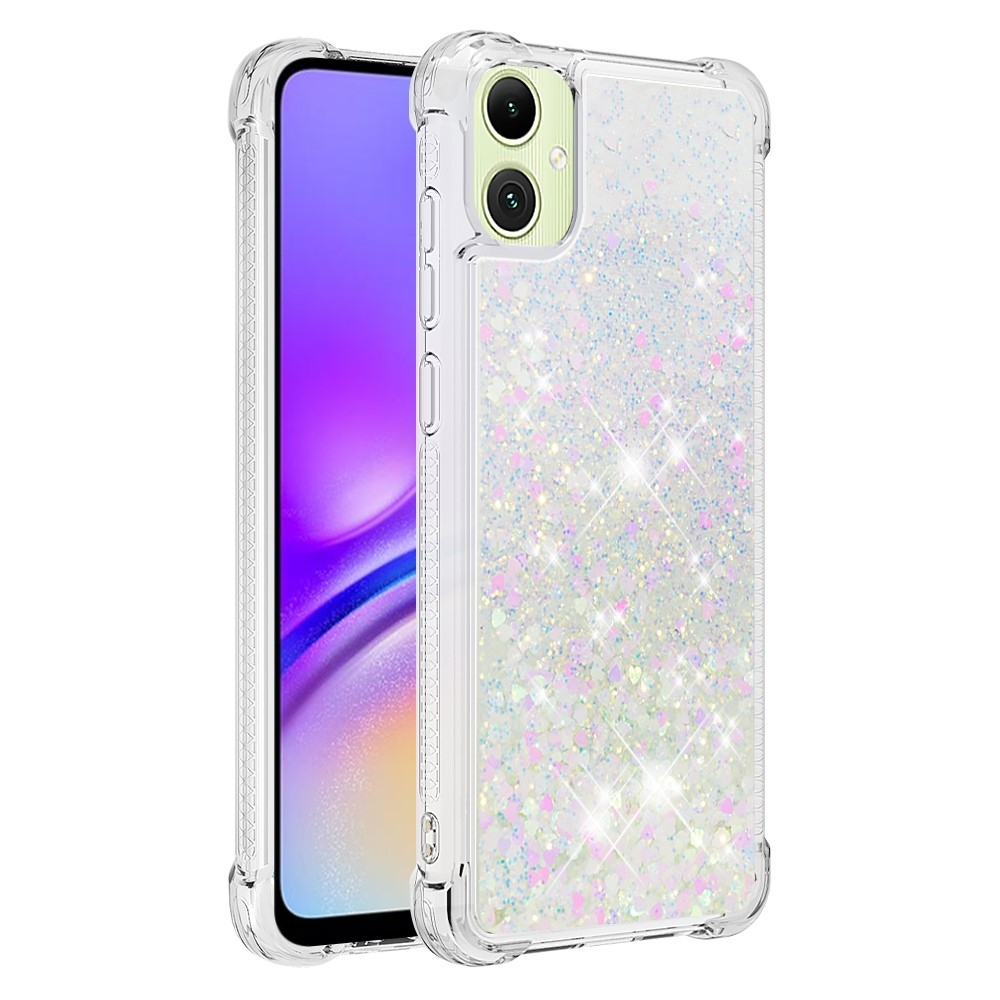 Glitter přesýpací gelový obal na Samsung Galaxy A06 4G - růžovostříbrný/srdíčka