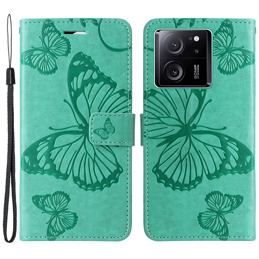 Big butterfly knížkové pouzdro na Xiaomi 13T/13T Pro - modrozelené