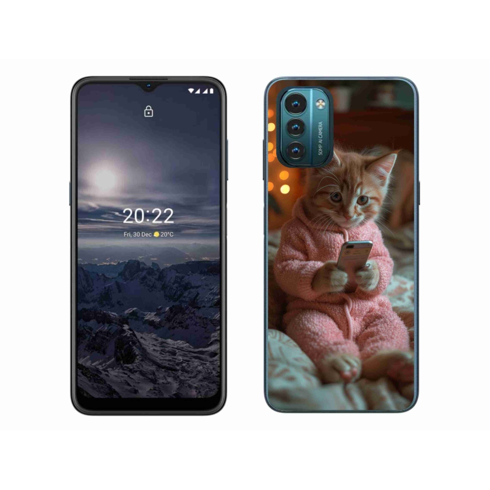 Gelový kryt mmCase na Nokia G11/G21 - kotě s mobilem