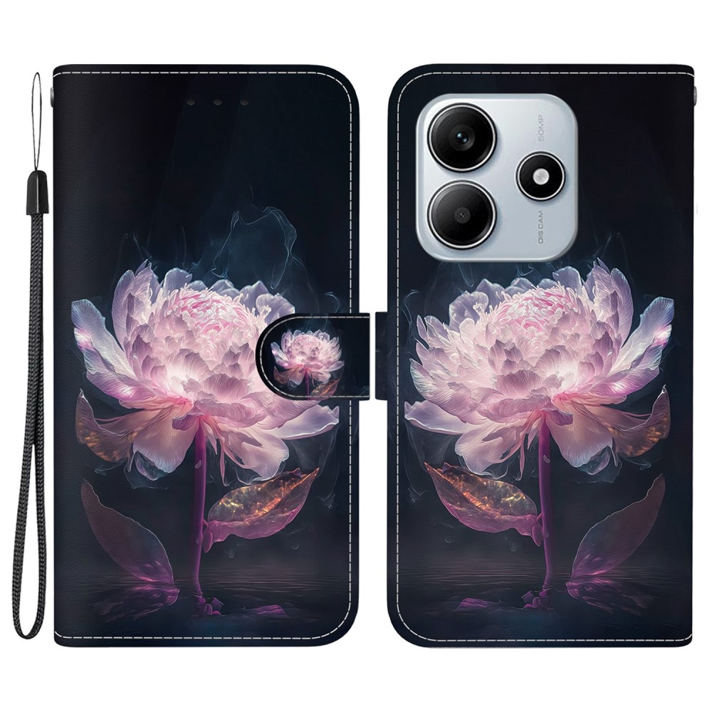 Printern knížkové pouzdro na Xiaomi Redmi Note 14 5G - fialová pivoňka