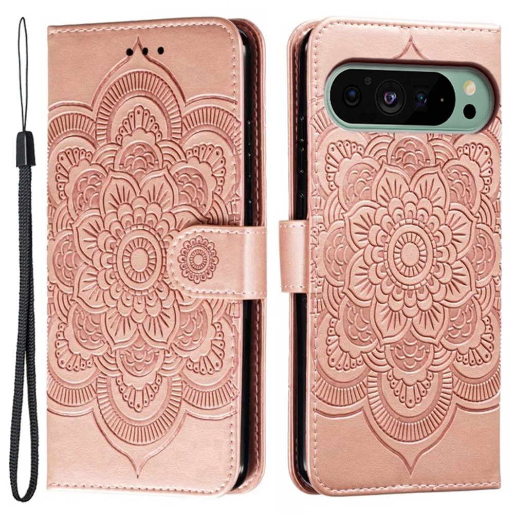 Mandala knížkové pouzdro na Google Pixel 10 Pro/Pixel 10/9 Pro/9 - růžovozlaté