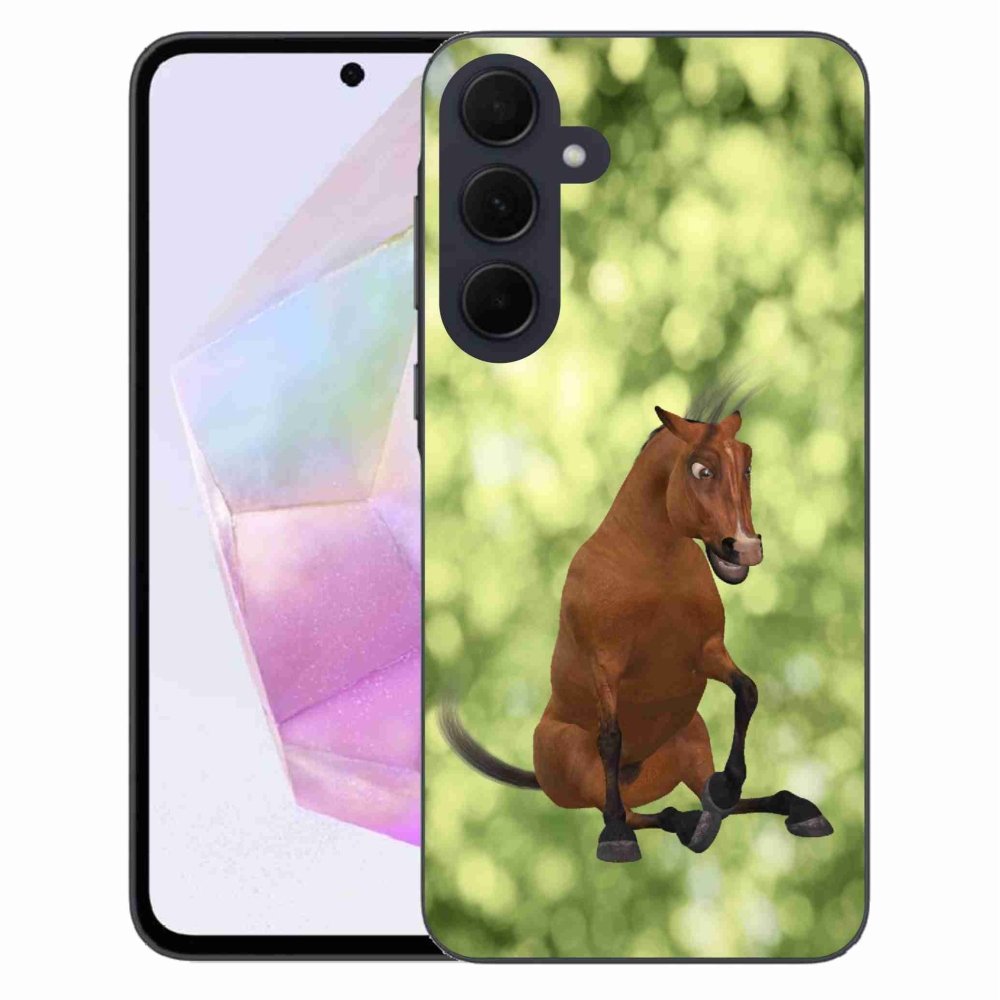 Gelový kryt mmCase na Samsung Galaxy A35 5G - hnědý kreslený kůň 1