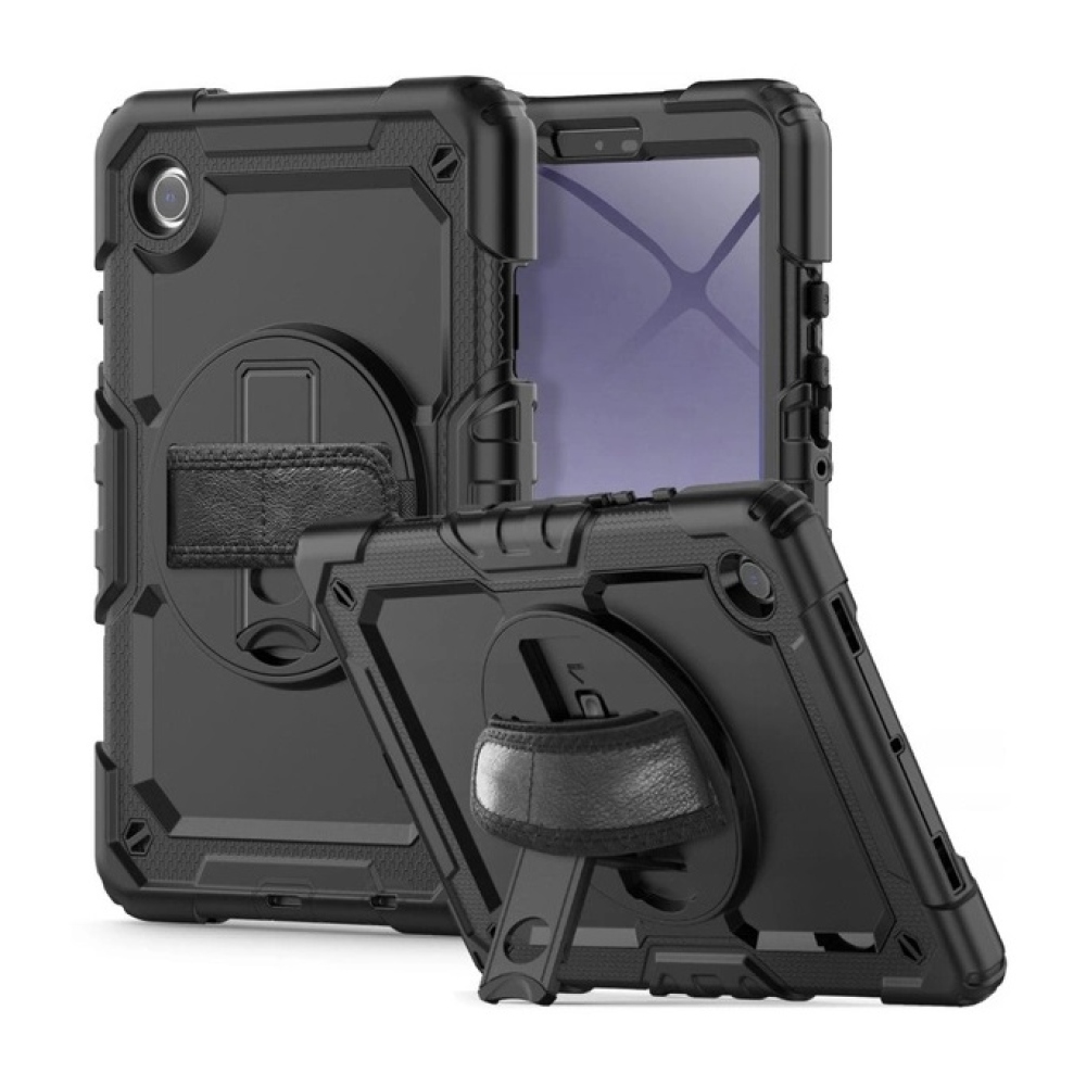 Tech odolný kryt s páskou na ruku na Samsung Galaxy Tab A9 - černý